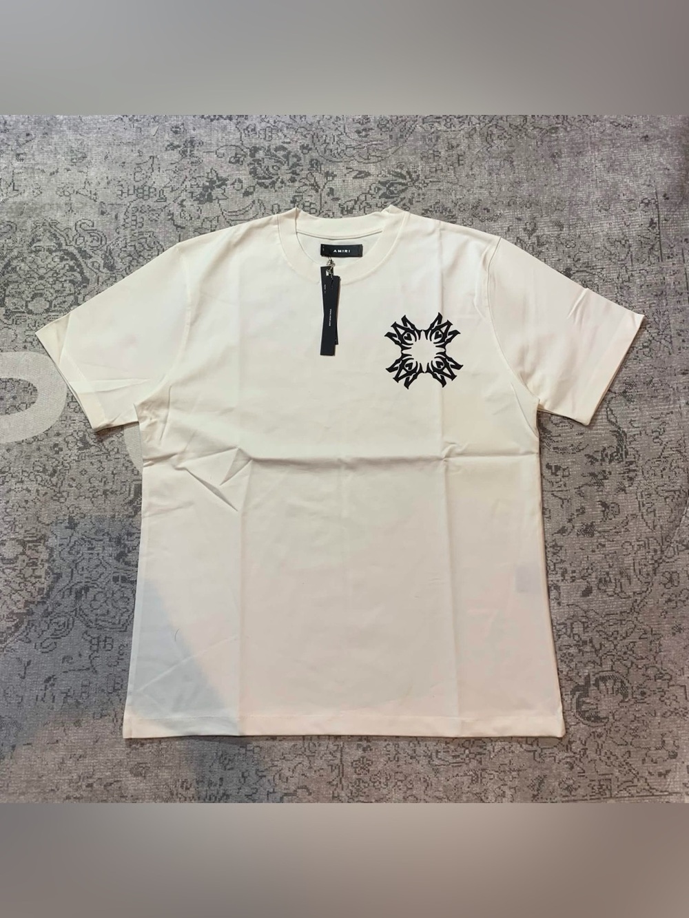 AMIRI White Short Sleeve Crewneck T-Shirt with Black Star Emblem